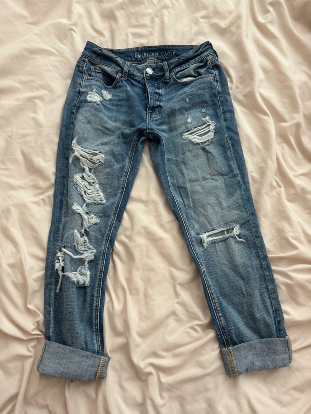 American Eagle Outfitters Distressed Light Blue Boyfriend Jeans